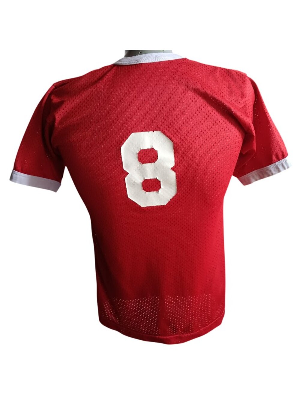 Vintage T-shirt Single Stitch Mesh Ringer Men's Small "8" 1980's Nylon USA Indy